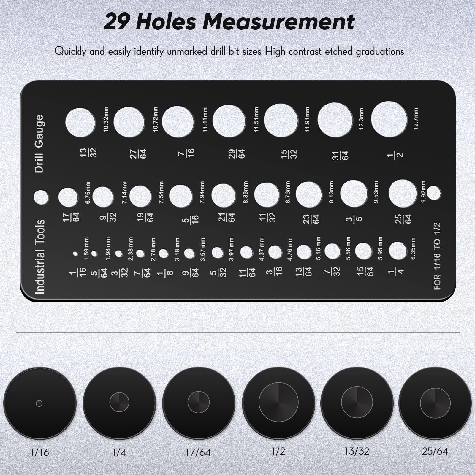 

Калибр стального сверла с 29 отверстиями от 1/16 до 1/2 дюйма