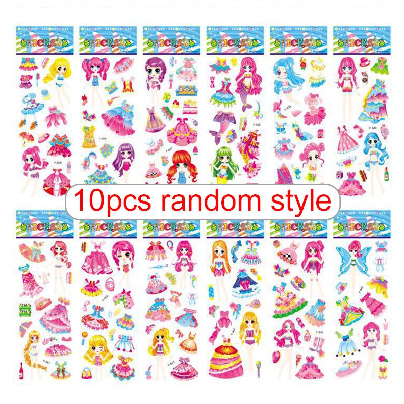 10sheets 3D Bubble Decorative Sticker Colorful Cartoon Cute Style Reusable Stickers for Birthday Christmas New Year Gift TMZ