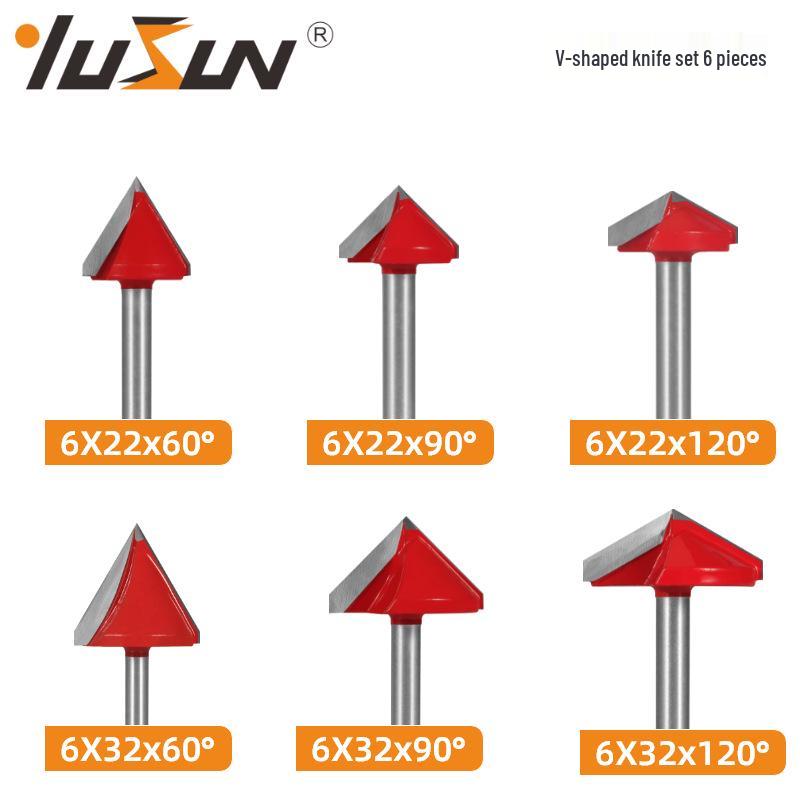 6mm V-Groove Bit Woodworking Cutter - 3D Engraving Knife, V-Shaped, 60/90 Degrees, 6 Patterns