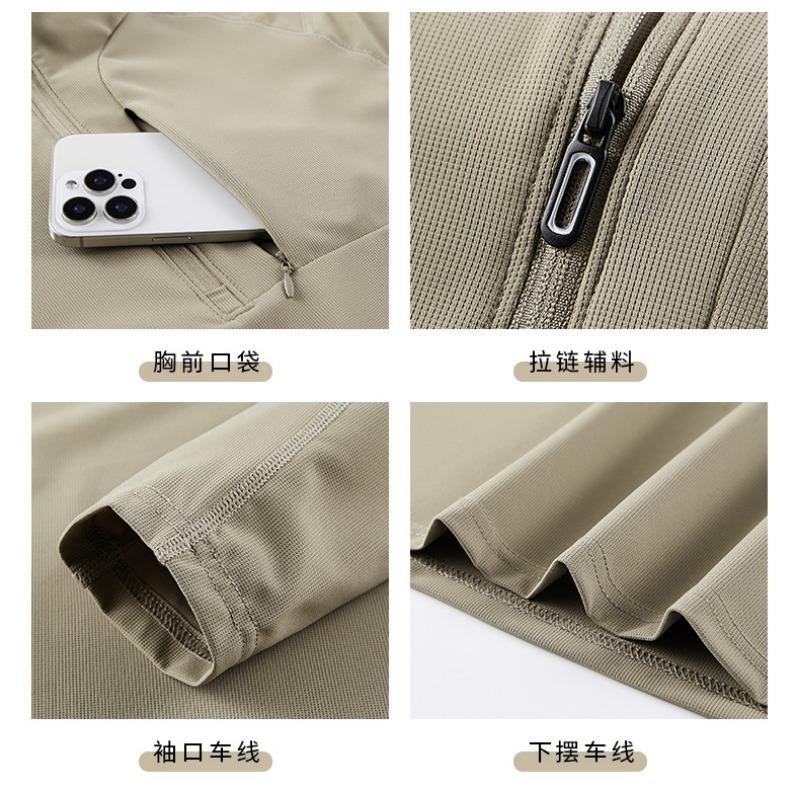 Polo da uomo a maniche lunghe con mezza zip, ad asciugatura rapida, in seta ghiacciata, per fitness e corsa