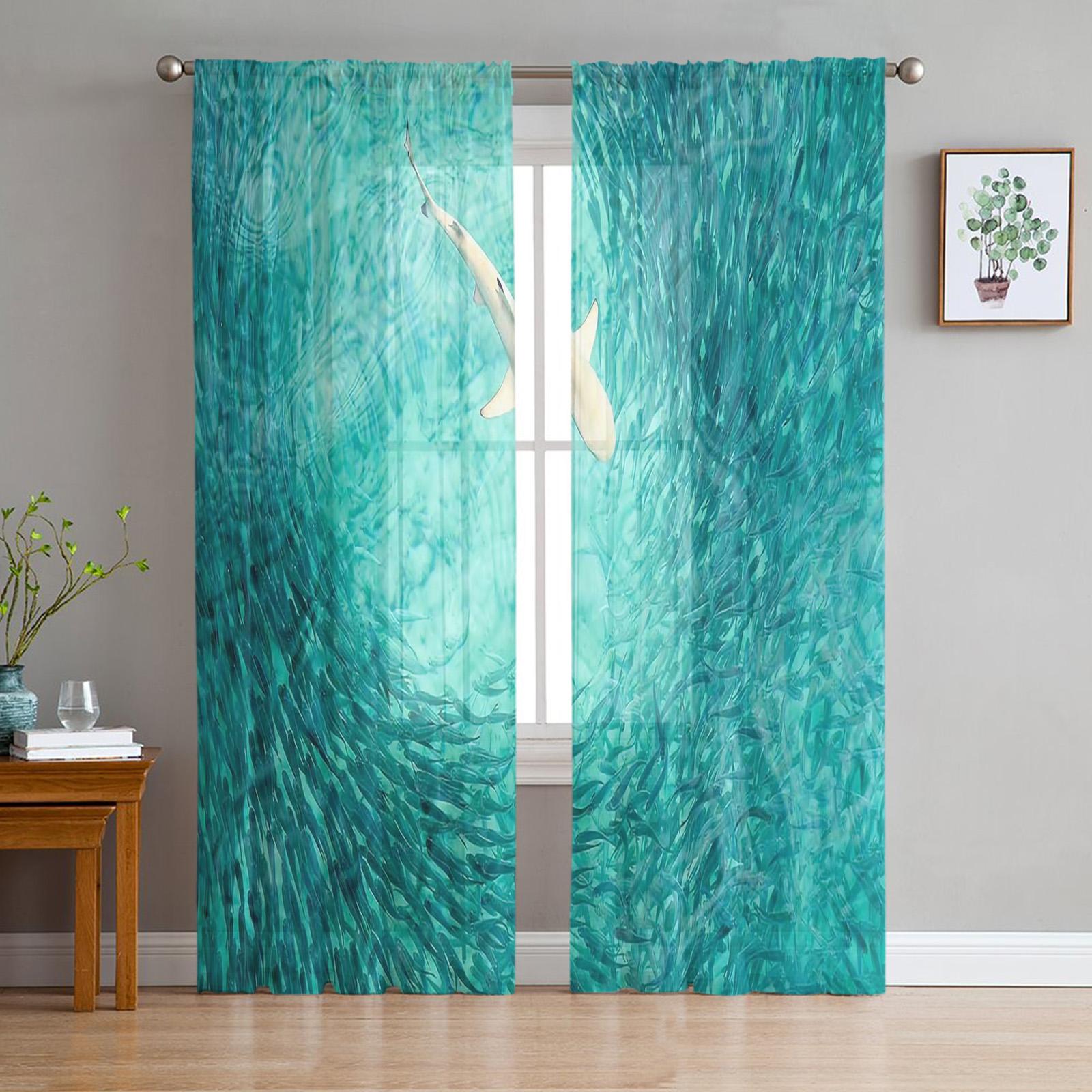 Тюлевые шторы с изображением акулы — фото 16