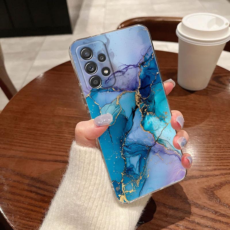 Watercolor Abstract Marble Pattern Clear Phone Case For Samsung Galaxy A56 A57 A37 A55 A54 A36 A35 A26 A16 A17 A07 A52 A34 Cover