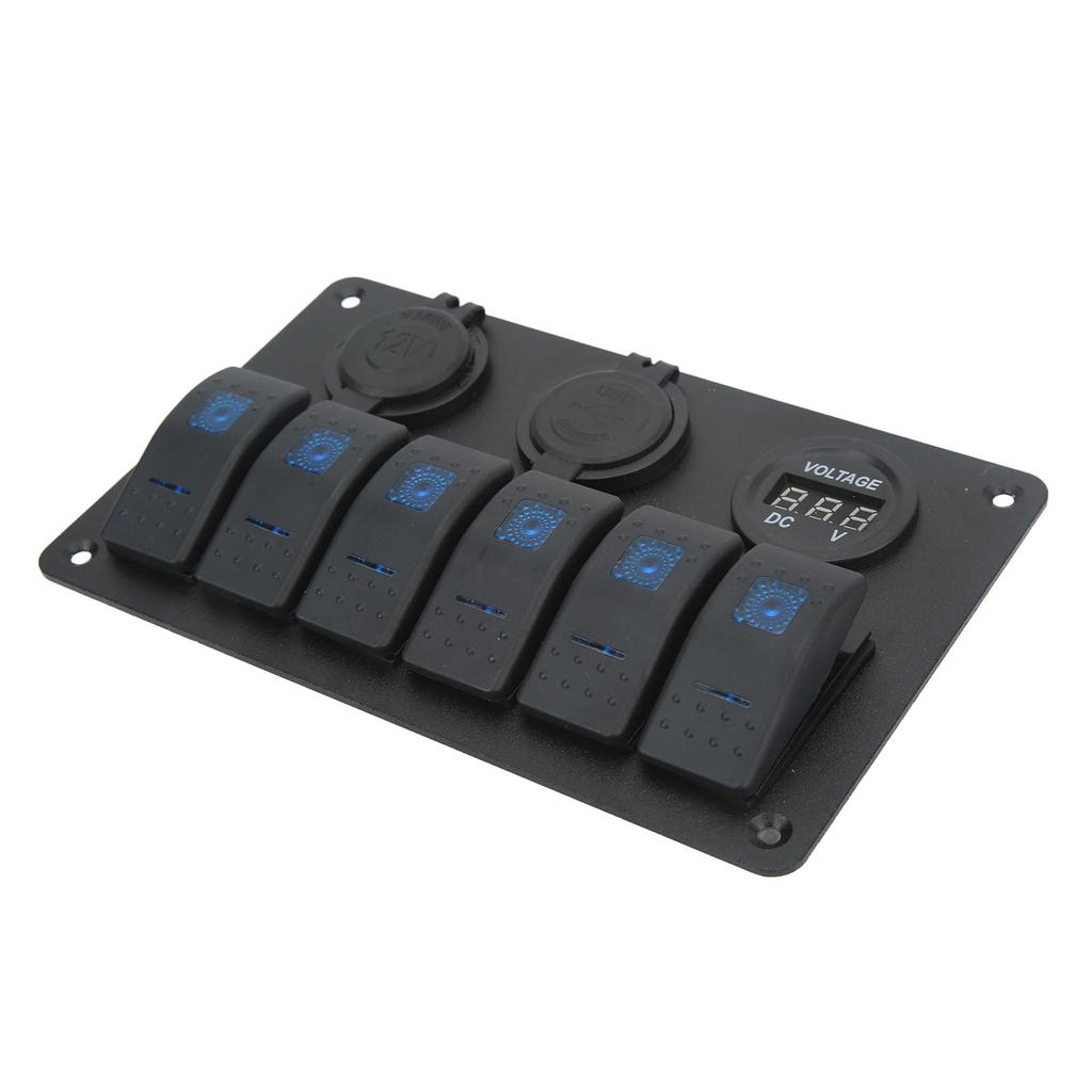 20A 6 Gang Rocker Switch Panel 12V 24V Blue Light Waterproof for Boats Ships Cockpits SUV Trucks