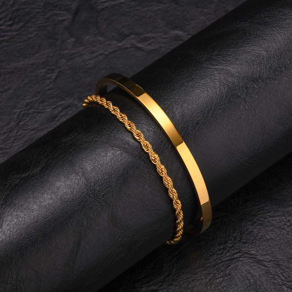 2 stuks Heren Kettingarmbanden, Roestvrij Staal Manchet Bangle Armband, Casual Sieraden Set voor Echtgenoot Vader