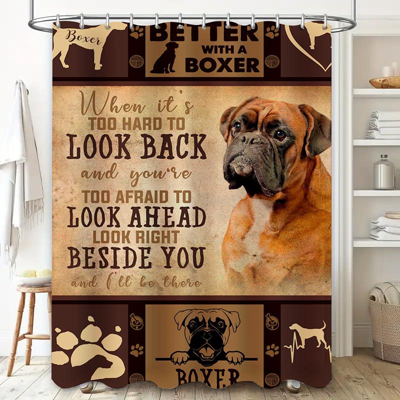 Boxer Dog Shower Curtain Love for Pets Decor Rustic Country Style Home Accessories Waterproof Fabric with Cute Animal Design Per