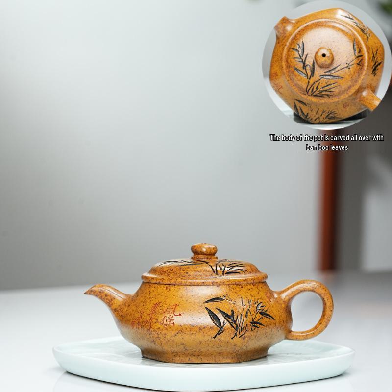 Bamboo Leaf Hexagonal Yixing Zisha Duan Ni Teapot Set - High-Temperature Fired