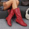 Schuhe für Damen Frühling Kniehohe Stiefel Rot Schwarz Weiß Hohe Stiefel Frau Plissiert Niedriger Absatz Lässig Leder Weiblich Lange Schuhe