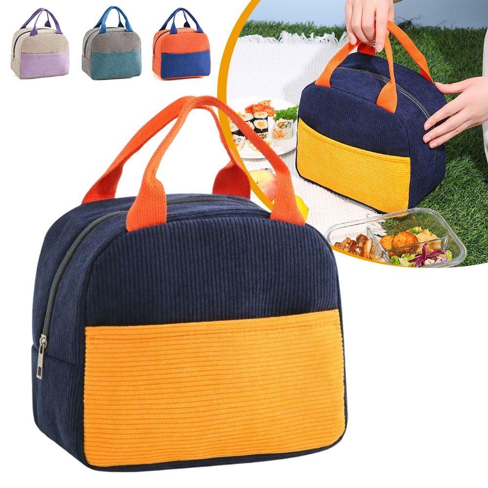 Portable Corduroy Lunch Bag Hand-held Large Capacity Insulated Lunch Box Aluminum Foil Lunch Box Bag