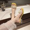 Beautiful Rhinestone Flower Sandals Women's Outer Wear 2025 Summer New Square Head Crystal Thick Heel with Transparent Sandals