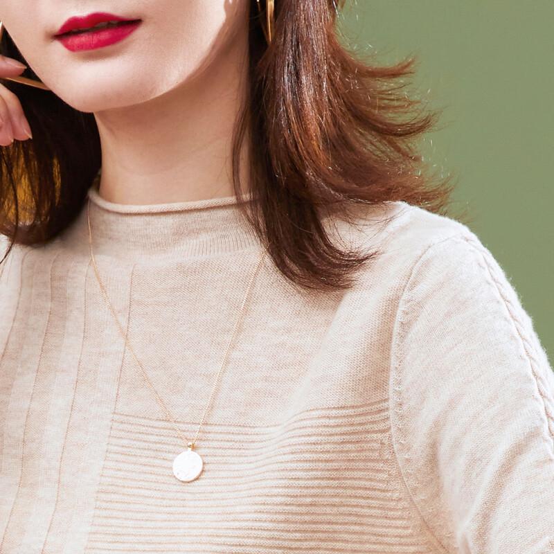 TUHUANG Women's Pure Wool Half-High Collar Ribbed Knit Sweater