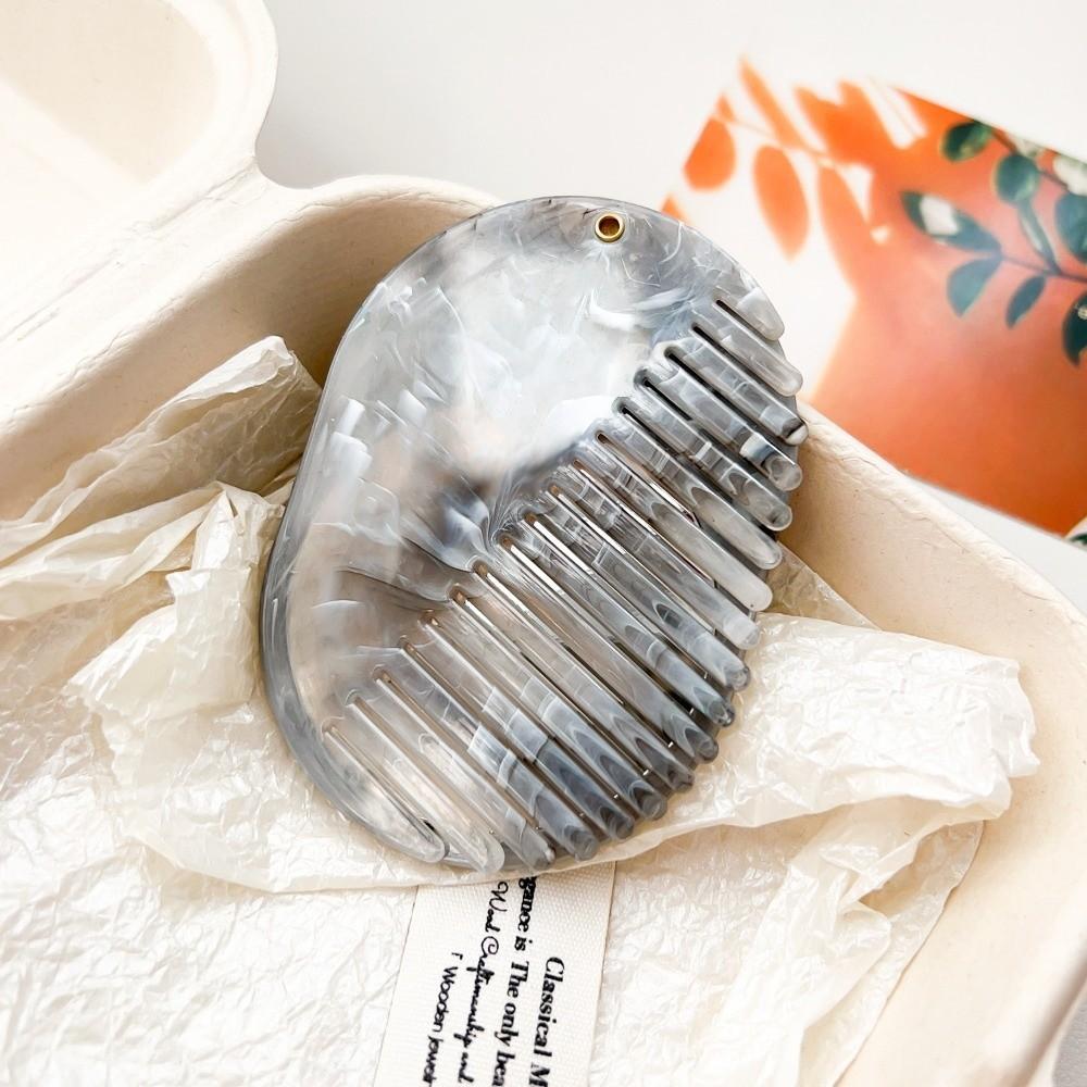 Portable Marble Print Hair Comb Detangling Acrylic Makeup Mirror Multifunctional Foldable Mirror Comb 2 in 1 Hair Accessories серый