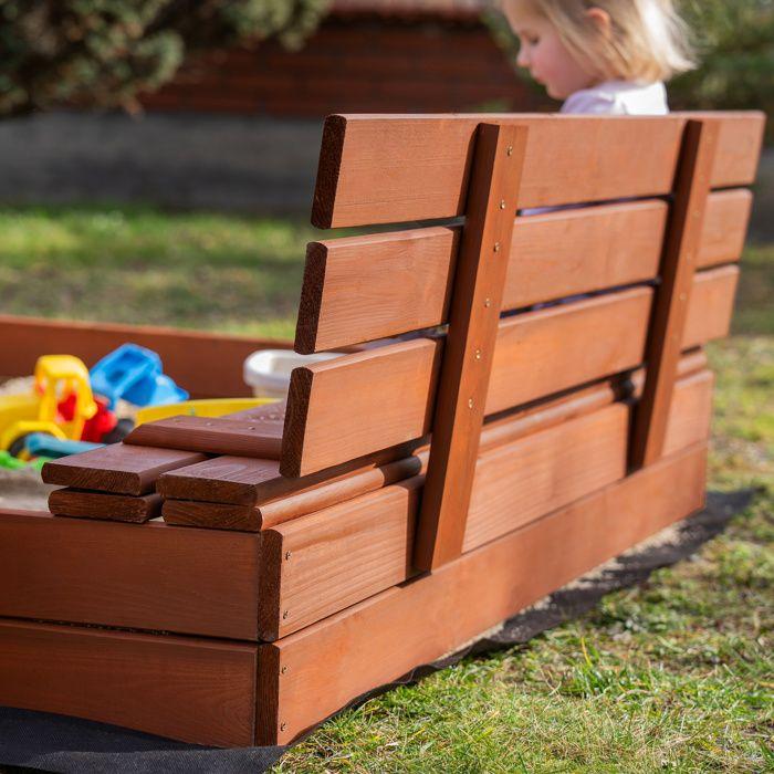 Bac à sable en bois - Springos® - 140 x 140 cm - Avec bancs - Bâche de protection incluse - Imprégnation à l'eau