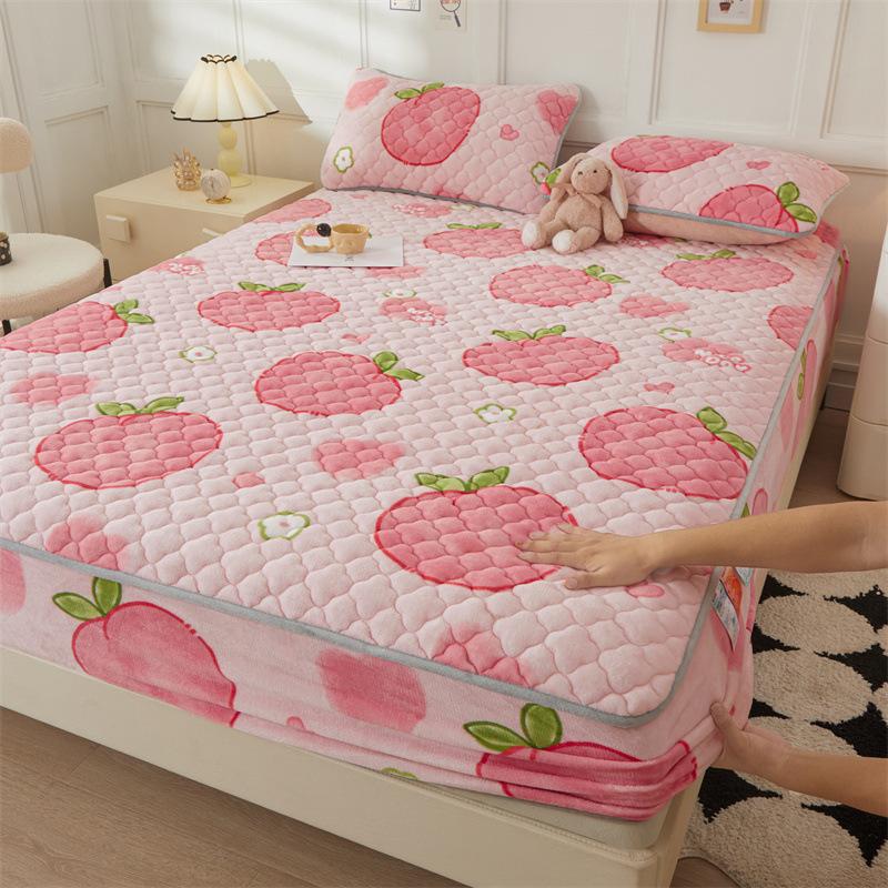 Mother-and-baby Milk Velvet Padded Bedspread with Cotton Padded Single and Double Simmons Bedspread Mattress Protective Cover