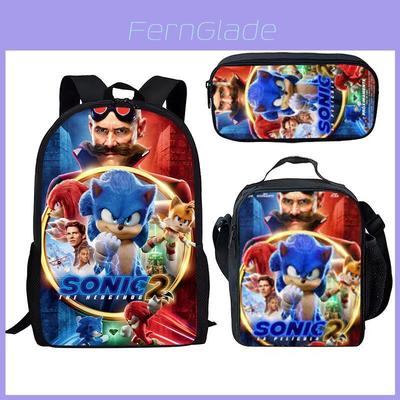 Sonic School Backpack Set For Kids With Breathable Waterproof Oxford Fabric And Cartoon Print For School Use