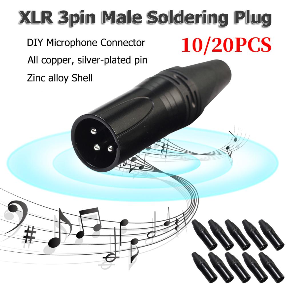 10/20PCS DIY Microphone XLR 3Pin Male Plug Connector Cable Solder Plug MIC Adapter Earphone Light for Speaker Transmission