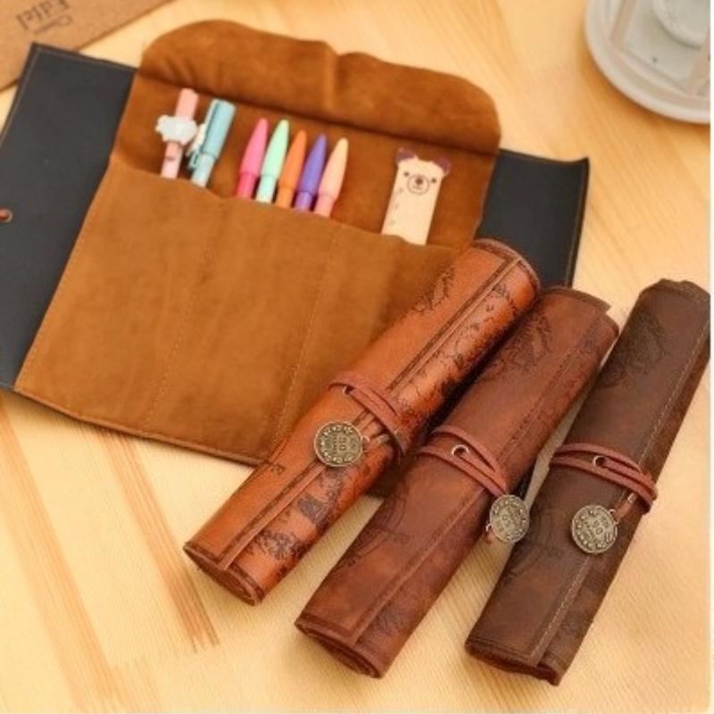 Kreatives Schatzkarten-Aufbewahrungs-Stifteetui, Schlichtes Retro-Stiftröllchen aus Kunstleder mit großer Kapazität, Bürobedarf für Zuhause & Schule.