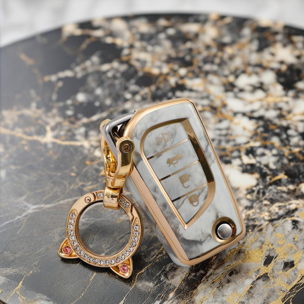 TPU Flip Auto Schlüsselanhänger Hülle Kompatibel Toyota Aygo Rav4 Land Cruiser 3-Tasten Schlüsselhülle Schlüsselring Keyless Fernbedienung Schlüsselanhänger Schlüsselhalter
