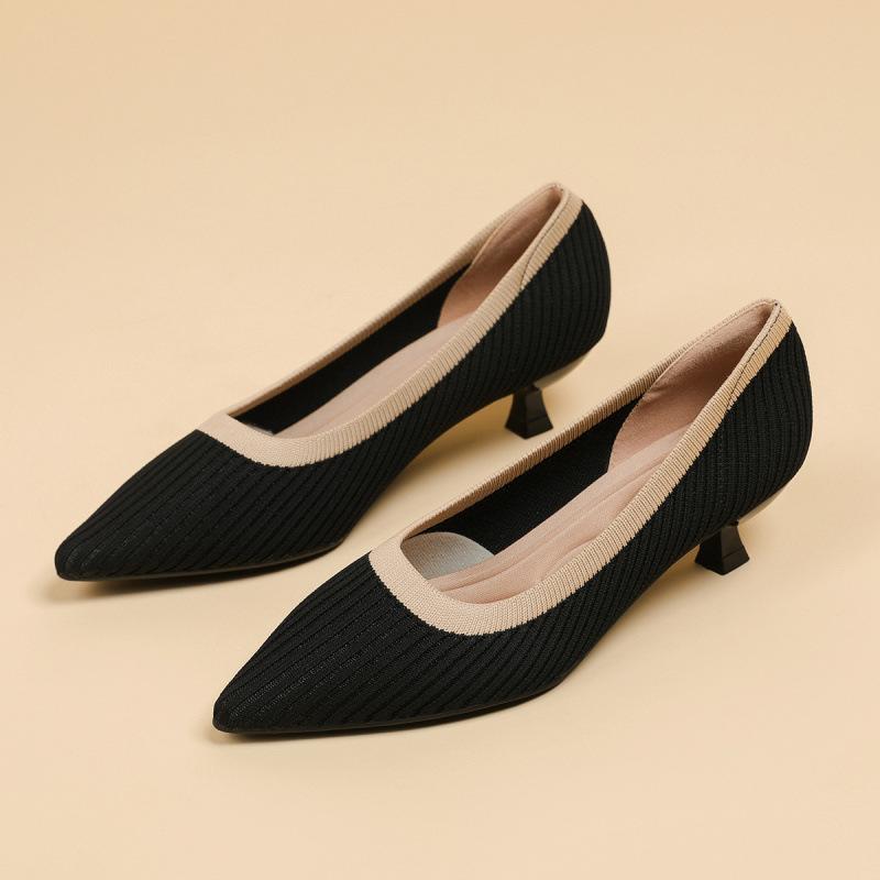 New versatile thin heel pointed fly-woven women's shoes are not stuffy knitting