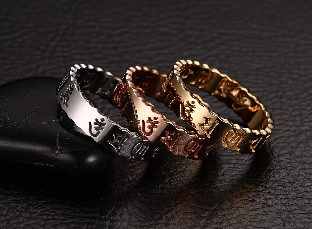 Rockyu and One Size Fits All Silver 925 Pure Silver Buddhist Lotus Ring with Heart Sutra Buddhist Amulet Ring for Protection from Evil and Good