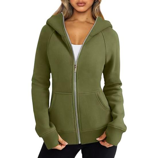 Damen-Kapuzenjacke mit Plüschfutter, einfarbig, Reißverschluss mit Taschen, elastischen Bündchen