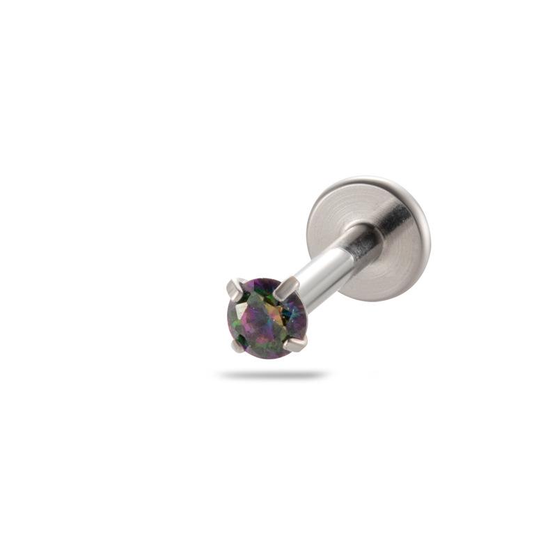 Colored Cubic Zirconia Inlaid Titanium Labret Stud (1.2*8mm) for Cartilage, Tragus, or Conch Piercing