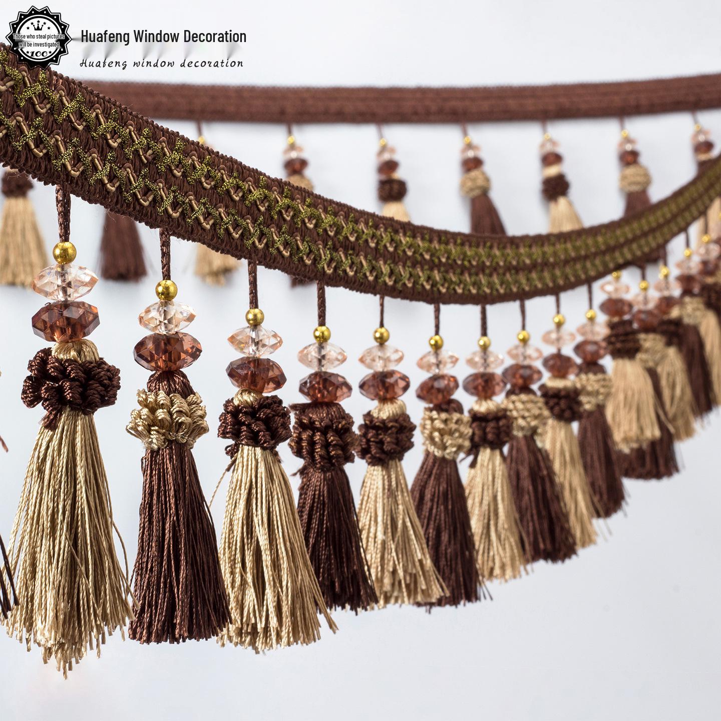 

Двухцветное кружево с кисточками в виде клубничных шариков и хрустальными бусинами - 12 метров