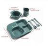 6 Pcs Baby Soft Silicone Cartoon Solid Color Sucker Bowl Plate Cup Spoon Fork Sets Non-slip Children's Dishes BPA Free  2