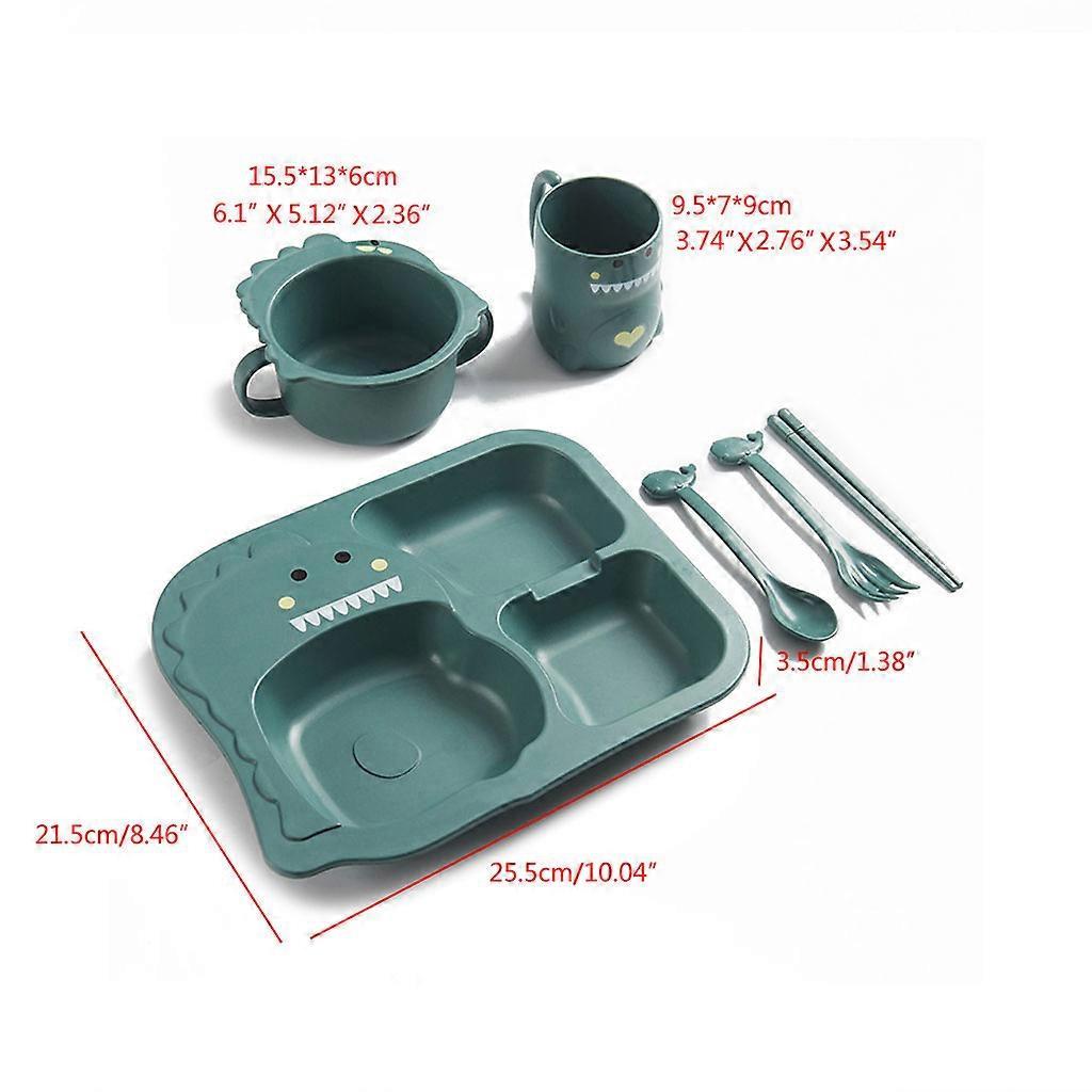 6 Pcs Baby Soft Silicone Cartoon Solid Color Sucker Bowl Plate Cup Spoon Fork Sets Non-slip Children's Dishes BPA Free  2