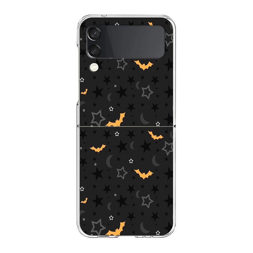 Phone Cover For Samsung Galaxy Z Flip 7,6,5,4 Case Transparent For Samsung Z Flip 3 Hard PC Shell Halloween Pumpkin Ghost Bat Galaxy Z Flip 7