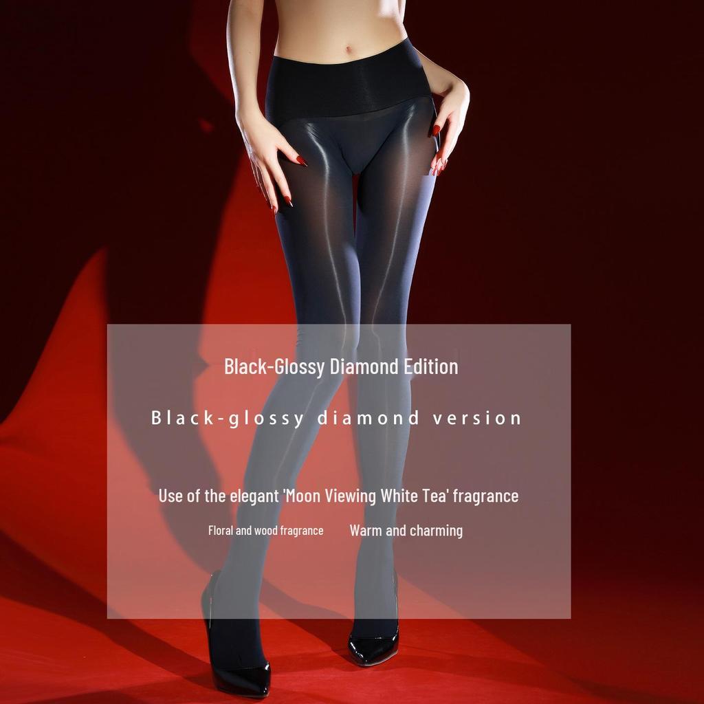 Ling Wei Run "Diamond Light" Glossy Seamless Black Silk Pantyhose - Spring/Autumn 60D