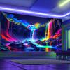 1 waterfall and rainbow forest night fluorescent tapestry,  natural landscape polyester ultraviolet black light tapestry