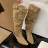 Fashion Fashion Flock Women Knee High Boots With Square Heels Shoes New Autumn Winter Ladies Long Modern Boots Female Pumps Shoes