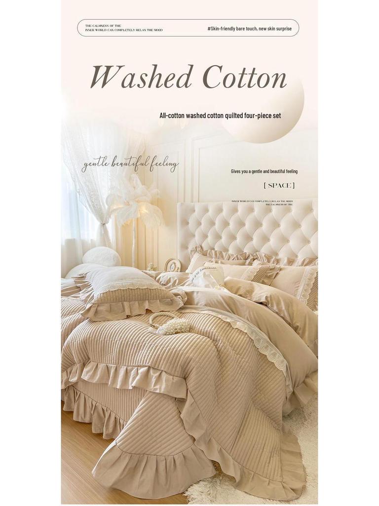 2025 G5Z French Sweetheart Cotton Bedsheet Set - 4 Pieces with Fitted Sheet and Bedcover