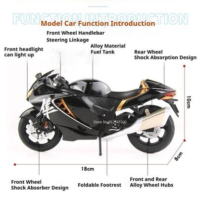 1:12 Suzuki Hayabusa R1M Motorcycle Model Toy Car Metal Diecast Linkage Steering Shock Absorption Motorbike Vehicles for Kids