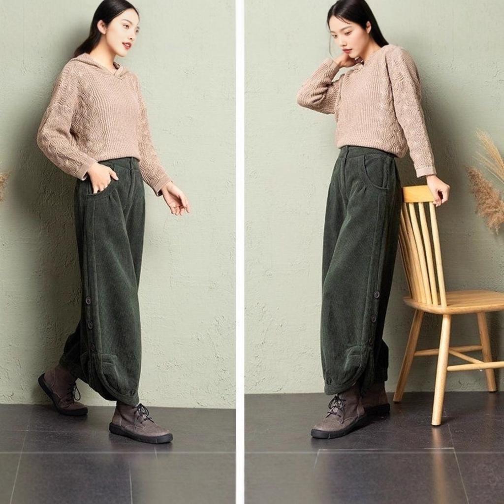 Autumn/Winter Corduroy Dad Wide Leg Pants Women's Autumn/Winter New Style Striped Velvet Loose Nine Cent Boots Pants