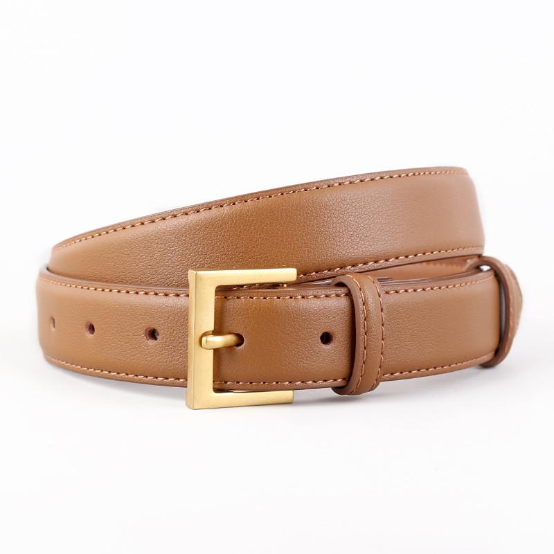 Classic Leather Belt For Women With Silver Pin Buckle And Casual Style