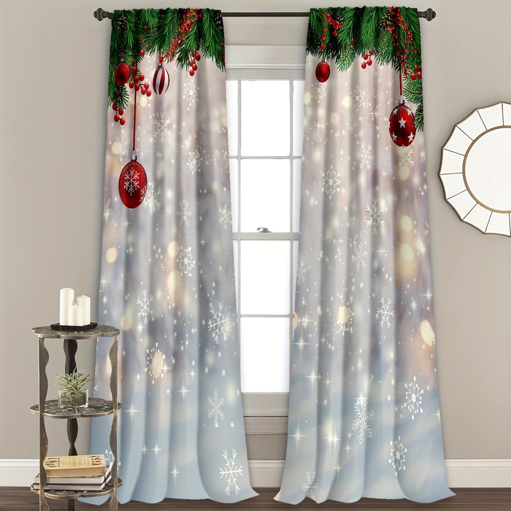 Set Of 2 Christmas Snowflake Tree Curtains White Top Design Study Room Kitchen Living Dorm Bedroom Decor Curtain For Made Polyester With Rod Pocket