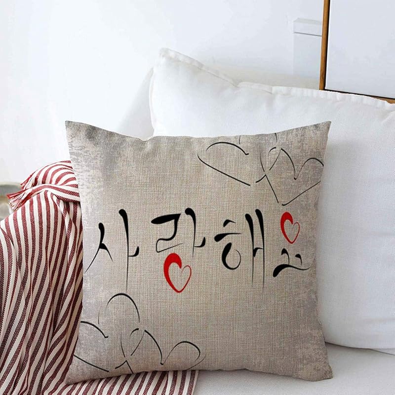 

Декоративные наволочки для подушек Рукописный текст Азия Люблю тебя Корейский рукописный алфавит Хангыль День Рисунок Приветствие Дизайн руки Чехол для подушки Хлопок Лен 20 x 20 inches