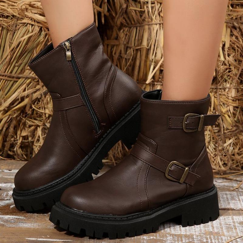 Fashion Hot Selling 2025 new Retro Women's Platform Boot Fashionable Side Zipper Shoes Anti-slip Women Ankle Boots Botines Para Mujeres