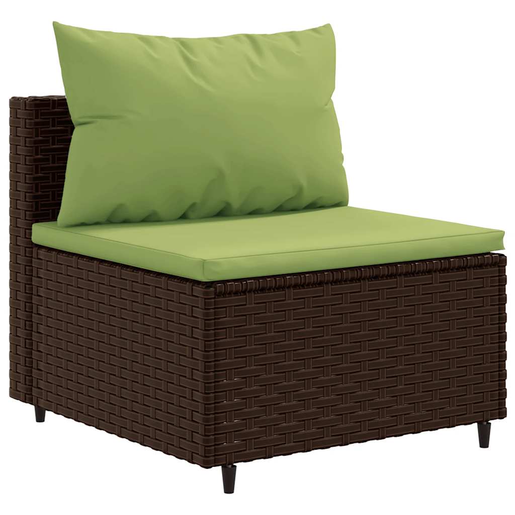 5 Piece Garden Lounge Set with Cushions Brown Poly Rattan