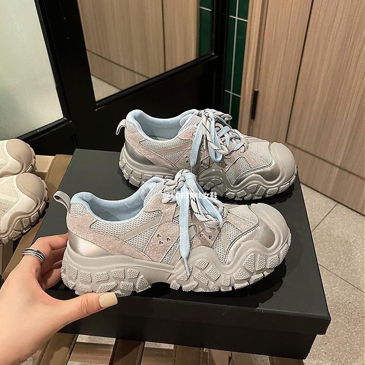 2025 Summer New Leather Ugly Cute Shoes Women's Shoes Sports Shoes Women's Outdoor Hiking Shoes Platform Dad Shoes Women