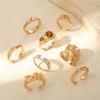 8pcs Set Exaggerated Retro Irregular Geometry Liquid Metal Adjustable Opening Rings for Women Fashion Finger Jewelry Sets Gifts