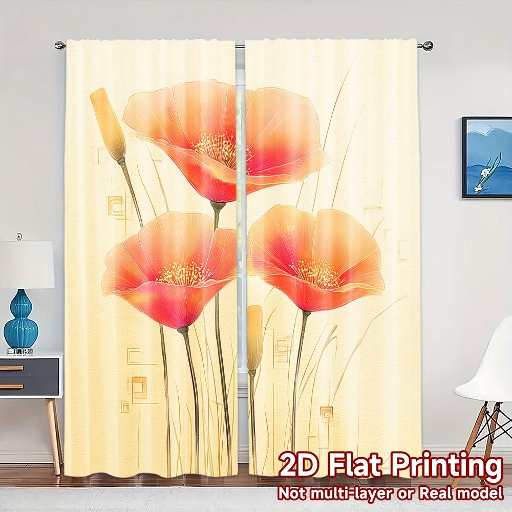 2D ПЛОСКАЯ ПЕЧАТЬ 2 шт. Шторы (Без Рода) Цветочная элегантность в цвету (2) Минималистичные шторы для праздника Рамадан, можно стирать в машине 100*130 HOOK 1pcs