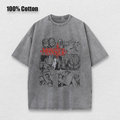 Anime Monster T Shirts Washed Men Women Cotton Harajuku T-Shirts Retro for Men Women Tops Tees Unisex