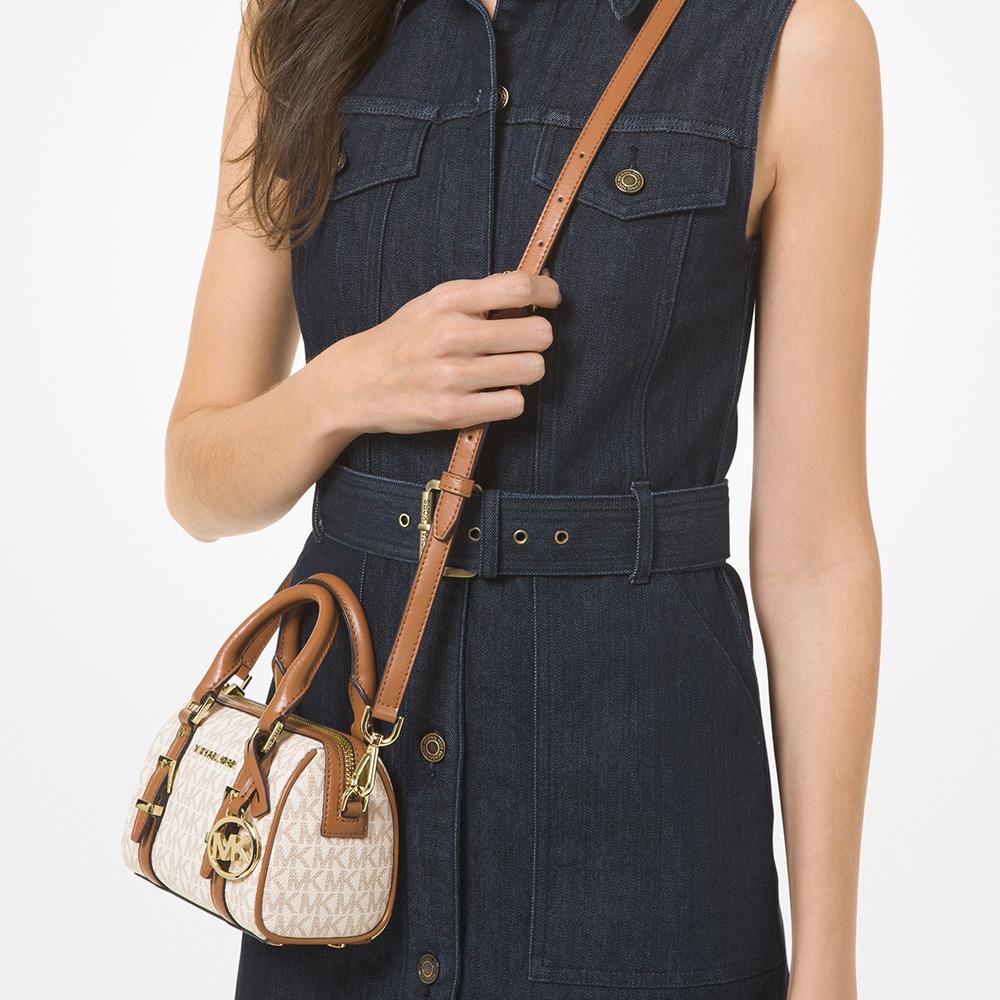 New MICHAEL KORS Bedford Cow Leather Boston Bag Crossbody Handbag Shoulder Bag Mini Women's Vanilla White/Acorn Brown 32F9G06C0B-149