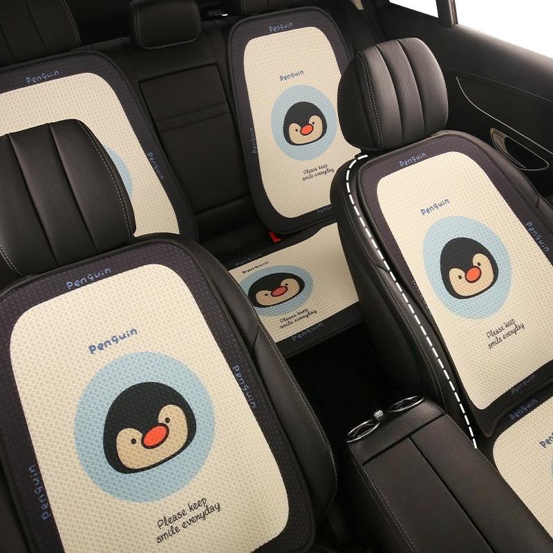Cute Penguin Cartoon Seat Cushion Breathable Four Seasons Universal Comfortable Headrest Waist Support Penguin Seat Covers