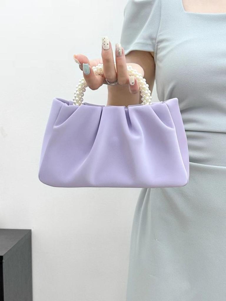 Sweet girl pearl handbag women's fashion versatile pleated messenger cloud bag mini mobile phone small bag