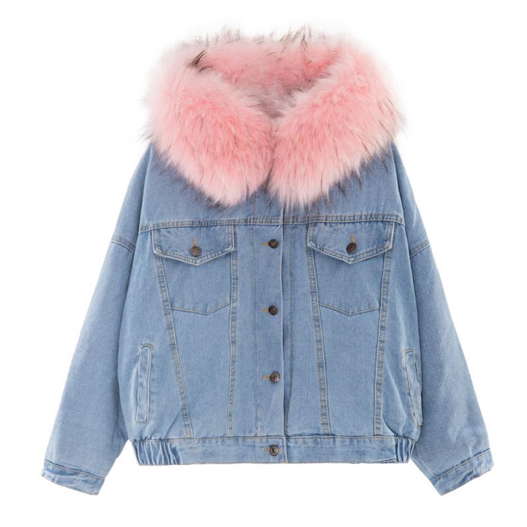 Women Warm Denim Short Coat Collar Jacket Slim Winter Hooded Outwear Coats