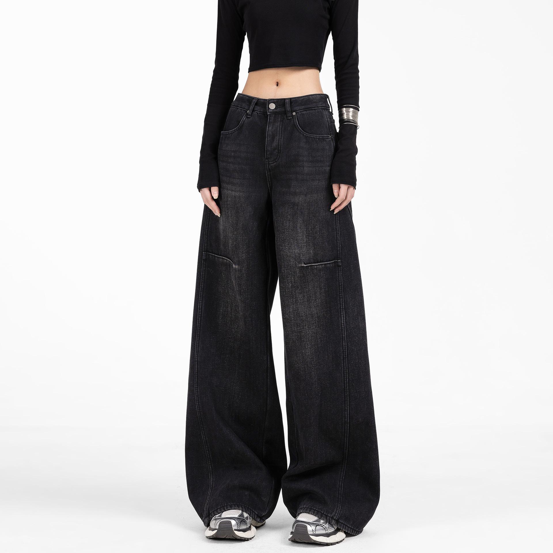 

Ретро Джинсы-палаццо для женщин Летние Новые Свободные Прилегающие и Универсальные Брюки-серпы до пола 4XL