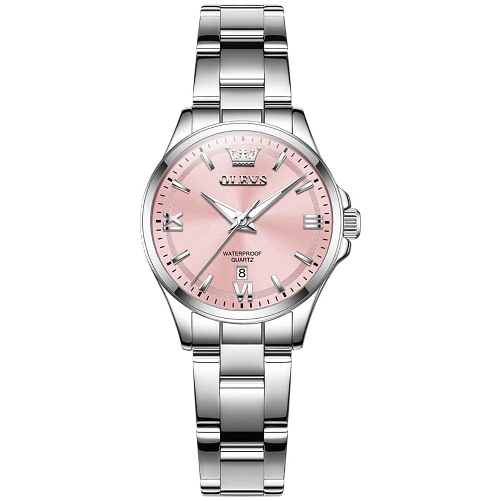 OLEVS Women s Quartz Watch Lightweight Waterproof Stainless Steel Pink